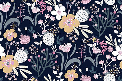 Floral Drawings Rights Managed Images - Colorful seamless floral pattern with different kinds of colors  Royalty-Free Image by Julien