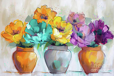 Florals Paintings - Colorful Spring Peonies by Tina LeCour