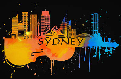 Music Painting Rights Managed Images - Colorful Sydney Australia Violin Skyline Royalty-Free Image by Dan Sproul