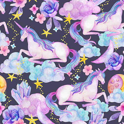 Painted Wine - Colorful unicorns pattern by Julien