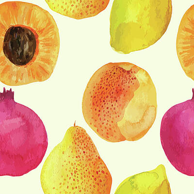 Spot Of Tea - Colorful watercolor fresh fruits pattern by Julien