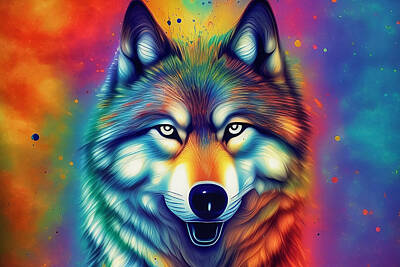 Royalty-Free and Rights-Managed Images - Colorful Wolf painting by Manjik Pictures