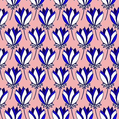 Florals Drawings - Colourful symmetrical floral seamless pattern. Beautiful abstract flowers in bright colors.  by Julien
