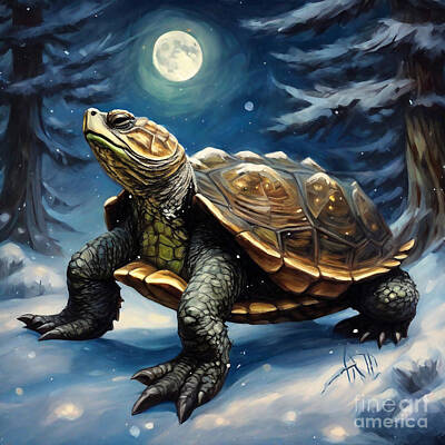 Reptiles Drawings Royalty Free Images - Common Snapping Turtle Royalty-Free Image by Adrien Efren
