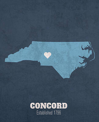 Cities Mixed Media Royalty Free Images - Concord North Carolina City Map Founded 1796 UNC Color Palette Royalty-Free Image by Design Turnpike