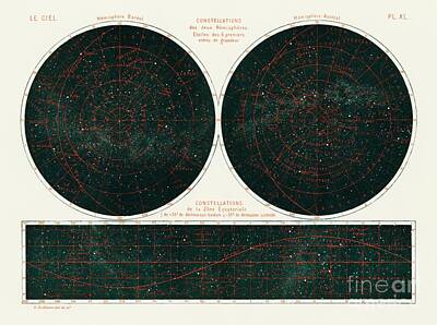 Monochrome Landscapes - Constellations of the Two Hemispheres 1877 from the book by Guillemin, Amedee, 1826-1893 by Shop Ability