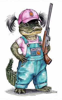Reptiles Drawings Royalty Free Images - Cool Alligator Royalty-Free Image by Grover Mcclure