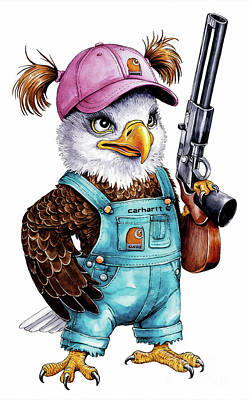 Birds Drawings Rights Managed Images - Cool Bald Eagle Royalty-Free Image by Grover Mcclure
