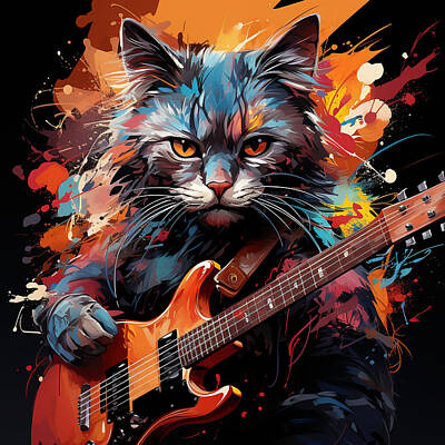 Rock And Roll Mixed Media - Cool Cat Rocker #2 by Marvin Blaine