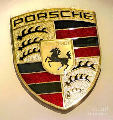Sports Paintings - Cool Porsche Car Emblem by Stefano Senise