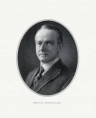 Politicians Paintings - COOLIDGE Calvin President BEP engraved portrait by Artistic Rifki