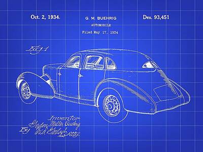 Transportation Royalty Free Images - Cord Automobile Patent 1934 Blue Stephen Younts Royalty-Free Image by Car Lover