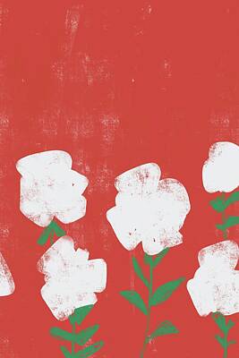 White Roses - Cordelias Garden 1 - Abstract Floral Painting - Red, White, Green by Studio Grafiikka