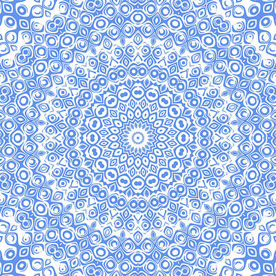 Abstract Flowers Digital Art - Cornflower Blue Mandala Kaleidoscope Medallion Flower by Mercury McCutcheon