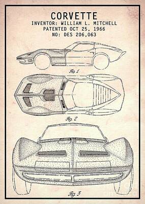Transportation Royalty-Free and Rights-Managed Images - Corvette Patent Artwork Wht Brian Lambert by Car Lover