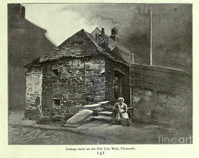 City Scenes Drawings - Cottage on the Old City Wall, Plymouth p1 by Historic Illustrations