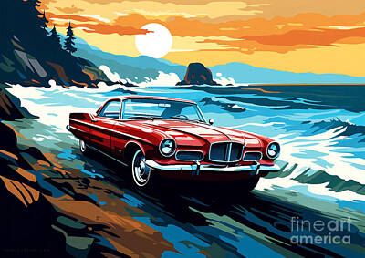 Landscapes Drawings - Cougars Coastal Symphony Mercurys Abstract Drive by the Shore by Lowell Harann