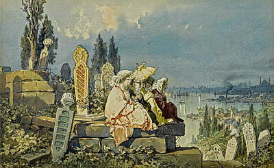Monochrome Landscapes - Count Amadeo Preziosi 1816 - 1882   LADIES AT EYUP by Artistic Rifki