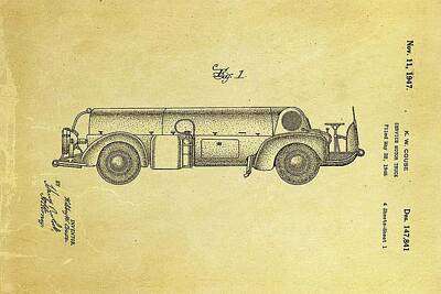Transportation Royalty Free Images - Couse Fire Truck Patent Art 1947 Ian Monk Royalty-Free Image by Car Lover