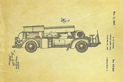 Transportation Royalty Free Images - Couse Fire Truck Patent Art 2 1947 Ian Monk Royalty-Free Image by Car Lover