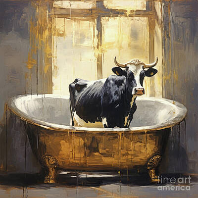 Royalty-Free and Rights-Managed Images - Cow In The Tub by Tina LeCour