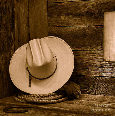 Landmarks Royalty-Free and Rights-Managed Images - Cowboy Hat in Town - Sepia by American West Legend