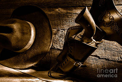 Landmarks Royalty-Free and Rights-Managed Images - Cowboy Safety - Sepia by American West Legend