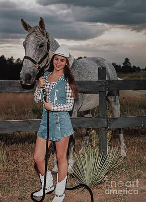 Steven Krull Royalty-Free and Rights-Managed Images - Cowgirl Standing by Horse by Steven Krull