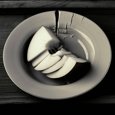 Still Life Digital Art - Cracked Plate and Sliced Apple by YoPedro