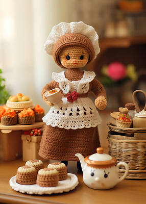 Food And Beverage Digital Art - Crochet doll Baker miniature food by EML CircusValley