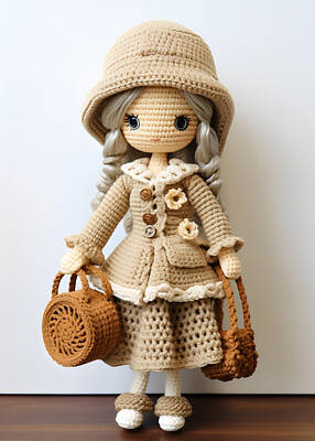 Digital Art - Crochet doll Beige outfit by EML CircusValley