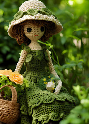 Digital Art - Crochet doll summer hat gardening by EML CircusValley