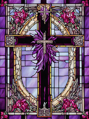 Roses Digital Art - Cross Stain Glass  2 by Patricia Betts