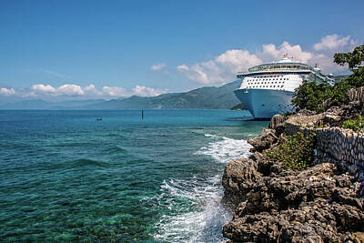 Achieving - Cruise Ship Docked Beyond Rocky Shore by Darryl Brooks