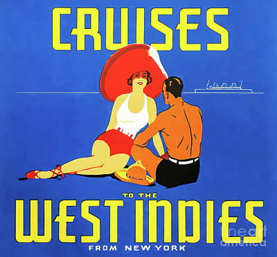 Modern Man Air Travel - Cruises to the West Indies Vintage Travel Poster 1938 by M G Whittingham