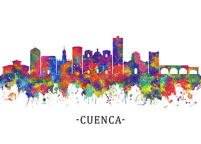 City Scenes Mixed Media - Cuenca Ecuador Skyline by NextWay Art