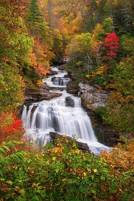 Mountain Photos - Cullasaja Falls - WNC Waterfall in Autumn by Dave Allen