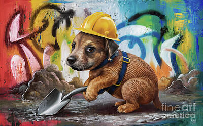 Mammals Paintings - Cute Animals Komondor Jobs and Professions by Adrien Efren