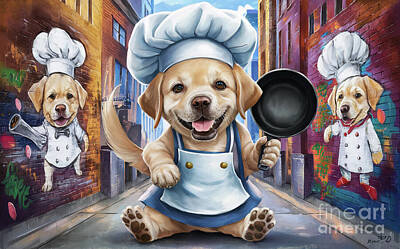 Mammals Paintings - Cute Animals Labrador Retriever Jobs and Professions by Adrien Efren