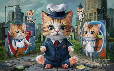 City Scenes Paintings - Cute Animals LaPerm Jobs and Professions by Adrien Efren