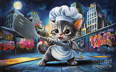 City Scenes Paintings - Cute Animals Ocicat Jobs and Professions by Adrien Efren