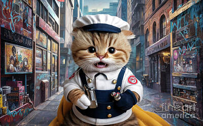 Mammals Paintings - Cute Animals Persian Jobs and Professions by Adrien Efren
