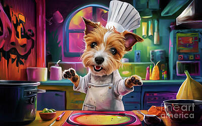 Food And Beverage Paintings - Cute Animals Sealyham Terrier Jobs and Professions by Adrien Efren