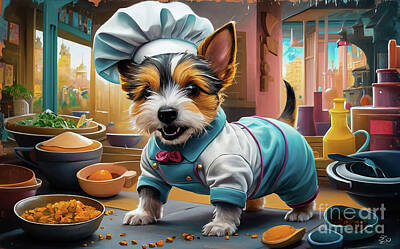 Food And Beverage Paintings - Cute Animals Skye Terrier Jobs and Professions by Adrien Efren