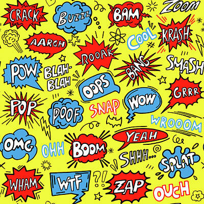 Royalty-Free and Rights-Managed Images - Cute comic seamless pattern. Superhero background. illustration by Julien