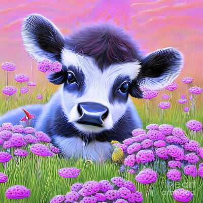Colored Pencils - Cute Cow    art for children by Elaine Manley