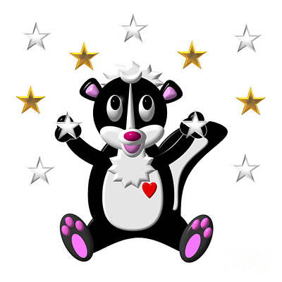 Modern Comic Designs - Cute Critters With Heart Skunk and Stars by Rose Santuci-Sofranko