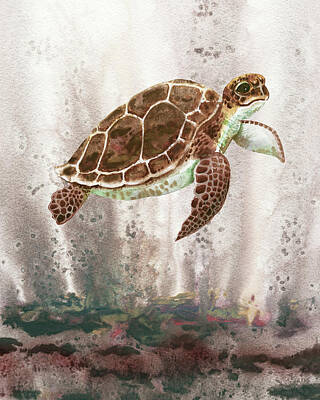 Reptiles Royalty-Free and Rights-Managed Images - Cute Little Turtle Beige And Gray Sea Watercolor  by Irina Sztukowski