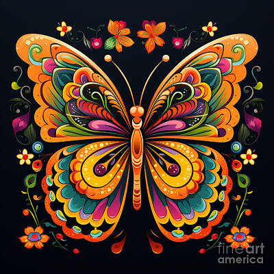 Florals Digital Art - Cute Vibrant Butterfly And Flower Petals by Iyanuoluwa Akojiyan