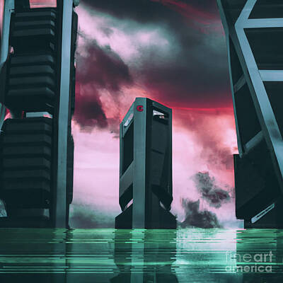 Think Pink Tees - Cyberpunk City Skyscrapers by Philip Openshaw
